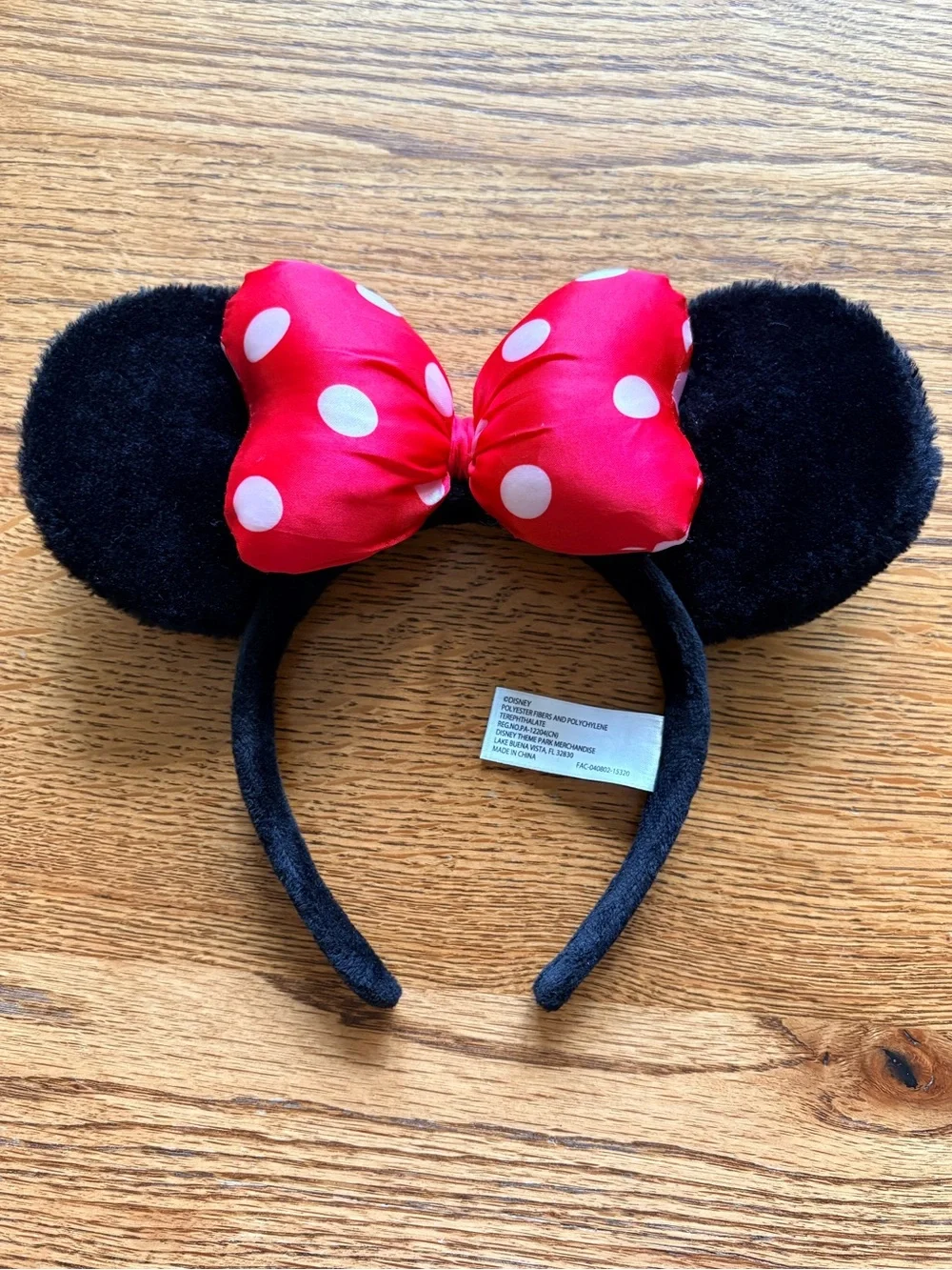 Disney Parks Black Plush Minnie Mouse Ears Headband with Red Polka Dot Bow